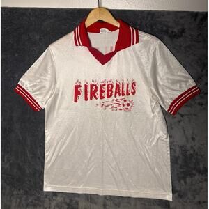 VTG 80s High 5 Sportswear Soccer Jersey Shiny Satin Fireballs Med USA! White/Red